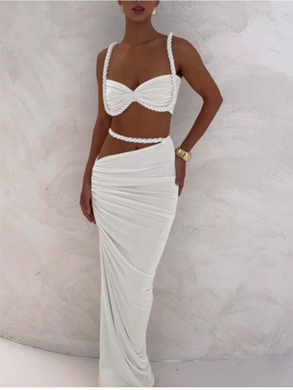 White Bra-Style Bikini Top with Rope Straps